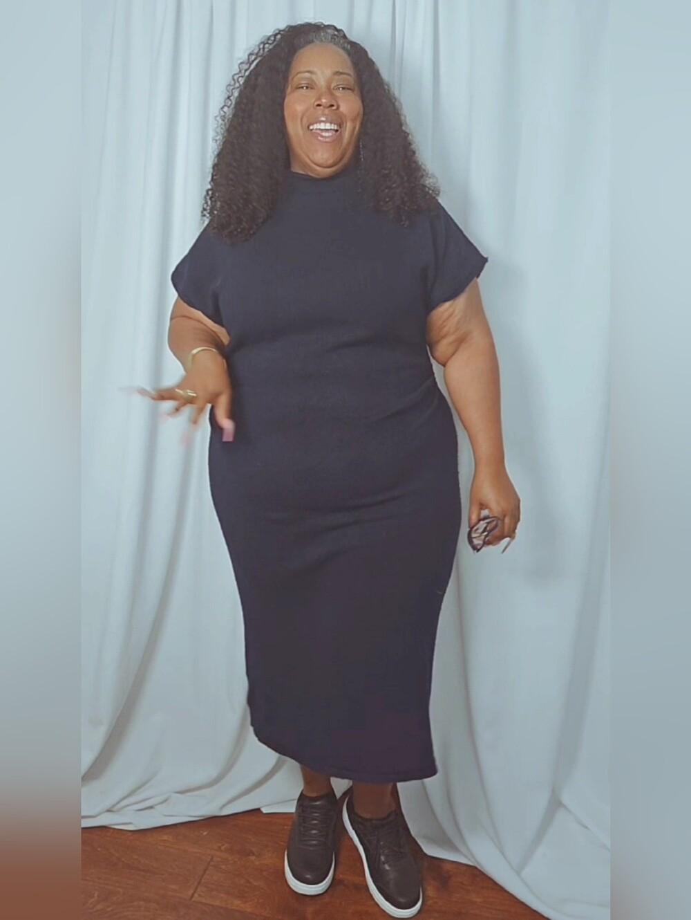 Eloquii Navy Midi Tee-Sleeve Knit Dress